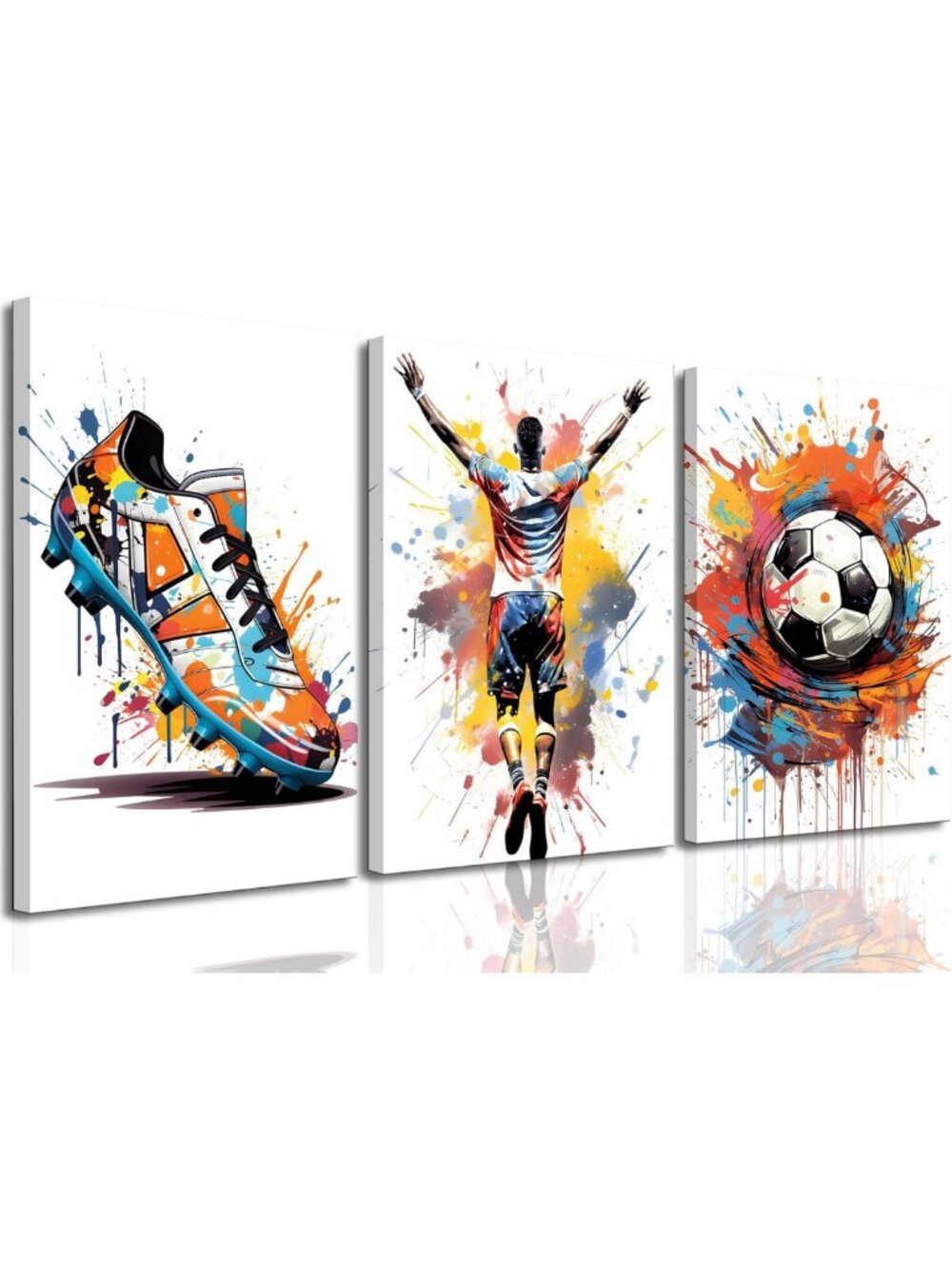 Colorful Graffiti Soccer Canvas Art - 3Pcs Sneakers Posters for Kids' Room Decor